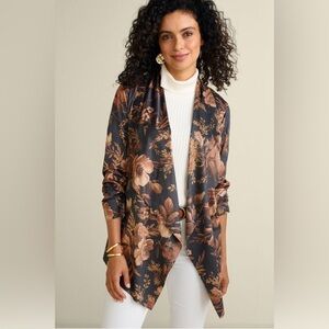 Soft Surrounding Shape Drape Faux Suede Jacket Dark Romantic Floral  XL Boho
